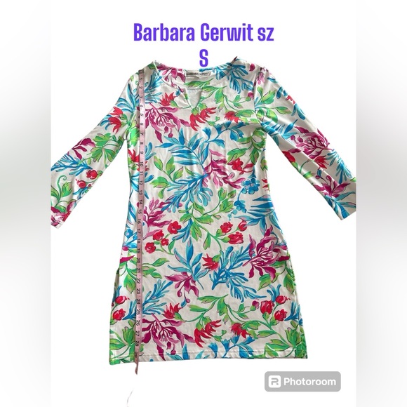 Barbara Gerwit Tunic Dress Multicolor Floral V-Neck Stretch Sz S 3/4 Sleeves EUC - Picture 10 of 17